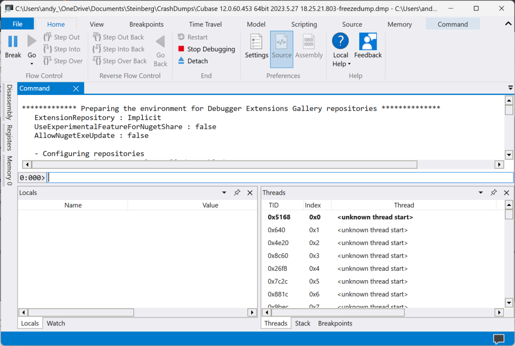 Initial information from WinDbg