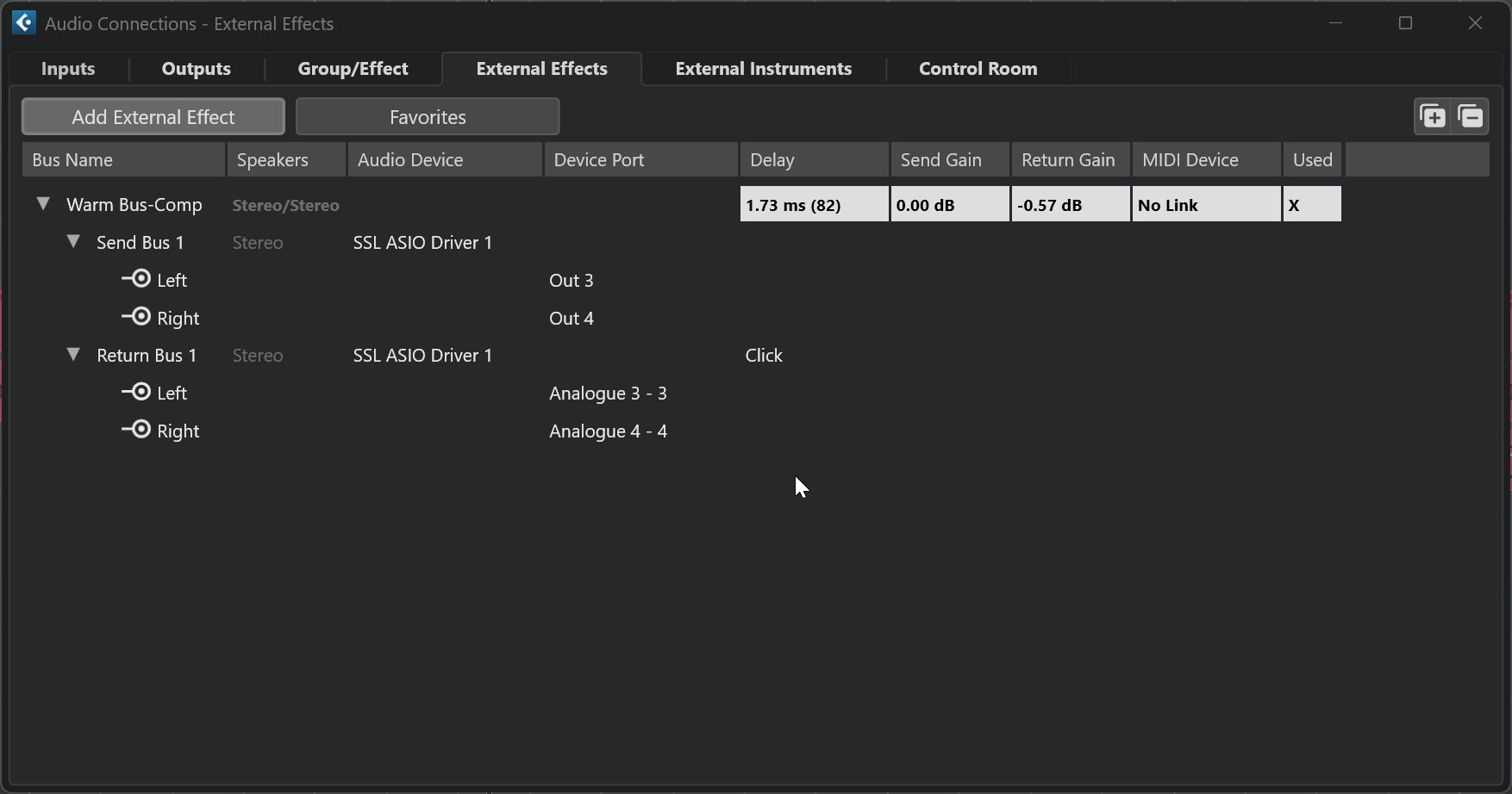 Cubase 15 External Effects dialog